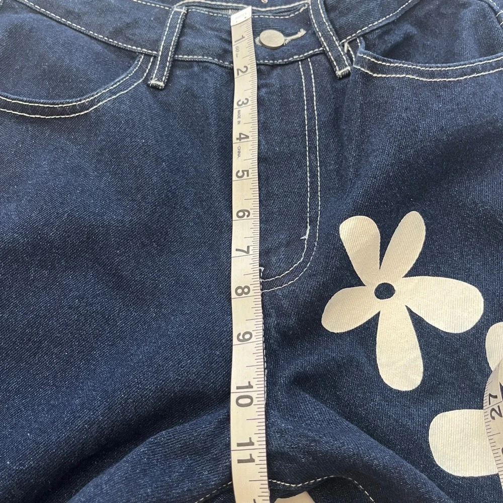 Princess Polly Daisy Wide Leg Jean 4 Dark Wash Flower High Rise Denim Streetwear - Picture 4 of 11